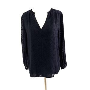 J.Crew Shirt Women's 6 Black Eyelet Blouse Silk Viscose